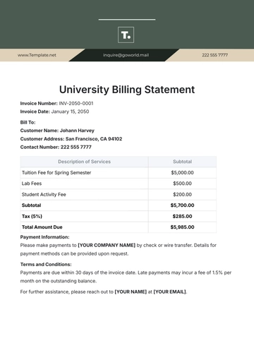 Free University Billing Statement Template to Edit Online