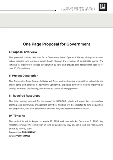 Free One Page Proposal for Government Template to Edit Online
