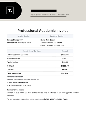 Free Professional Academic Invoice Template to Edit Online