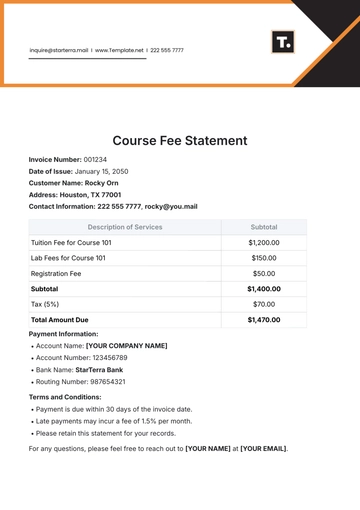 Free Course Fee Statement Template to Edit Online