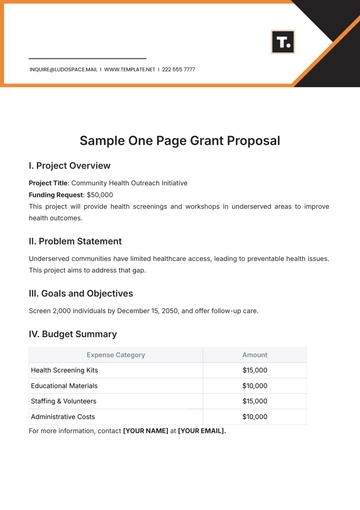 Free Sample One Page Grant Proposal Template to Edit Online