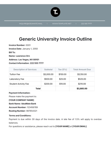 Free Generic University Invoice Outline Template to Edit Online