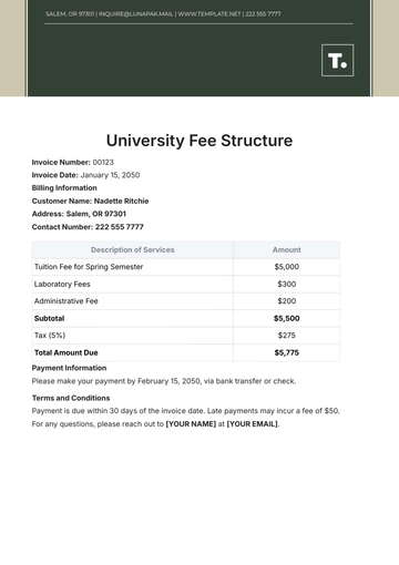 Free University Fee Structure Template to Edit Online
