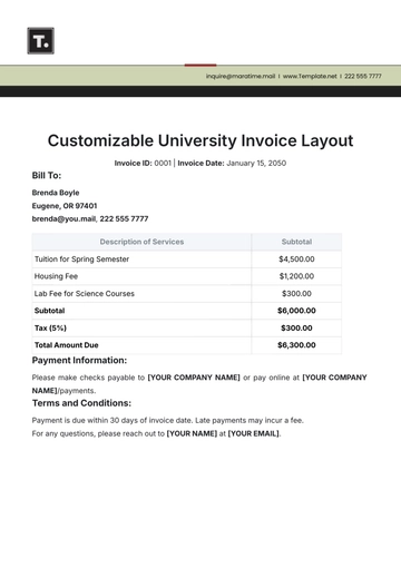 Free Customizable University Invoice Layout Template to Edit Online