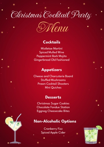 Free Christmas Cocktail Party Menu Template to Edit Online