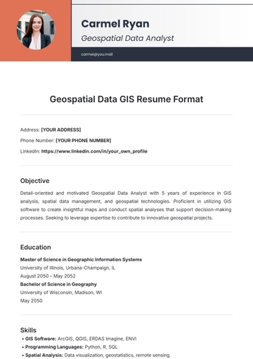 Free Geospatial Data GIS Resume Format Template to Edit Online