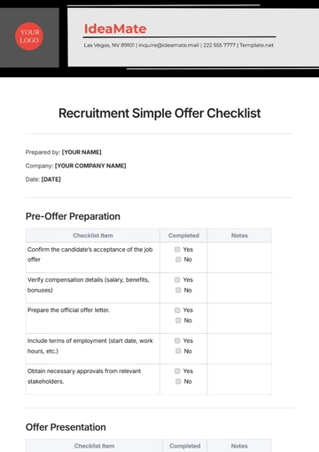 Free Recruitment Simple Offer Checklist Template to Edit Online
