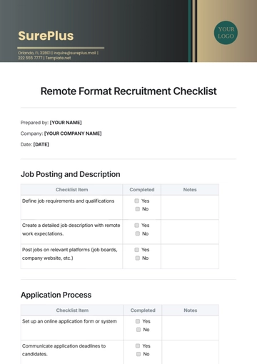 Free Remote Format Recruitment Checklist Template to Edit Online