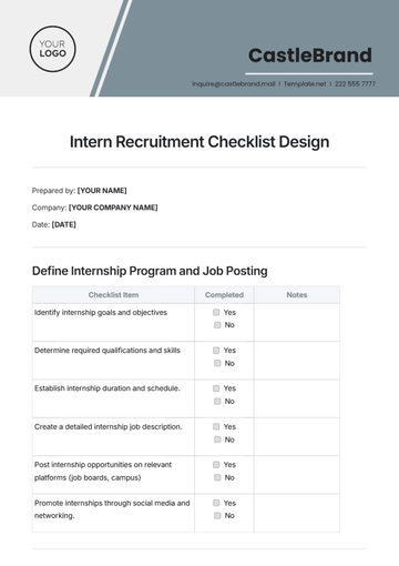 Free Intern Recruitment Checklist Design Template to Edit Online