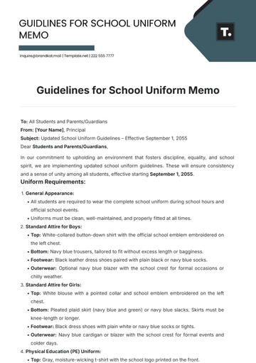 Free Guidelines for School Uniform Memo Template to Edit Online