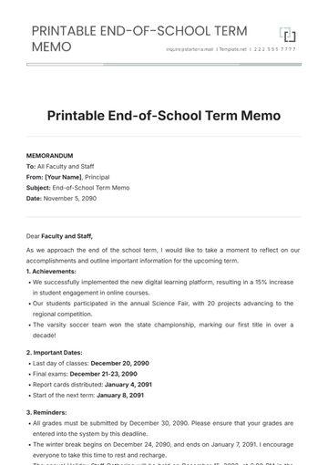 Free Printable End-of-School Term Memo Template to Edit Online