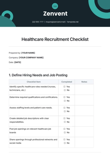 Free Healthcare Recruitment Checklist Template to Edit Online