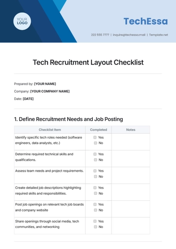 Free Tech Recruitment Layout Checklist Template to Edit Online