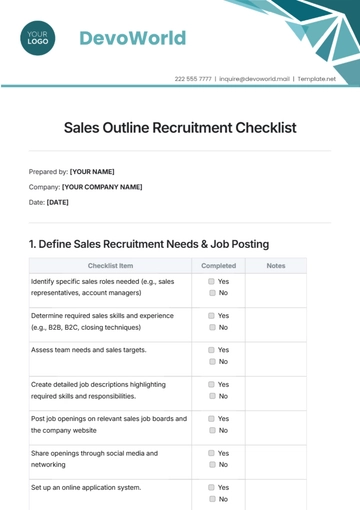 Free Sales Outline Recruitment Checklist Template to Edit Online