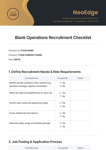 Free Blank Operations Recruitment Checklist Template to Edit Online