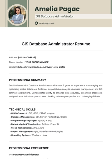 Free GIS Database Administrator Resume Template to Edit Online