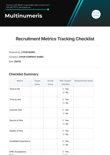 Free Recruitment Metrics Tracking Checklist Template to Edit Online