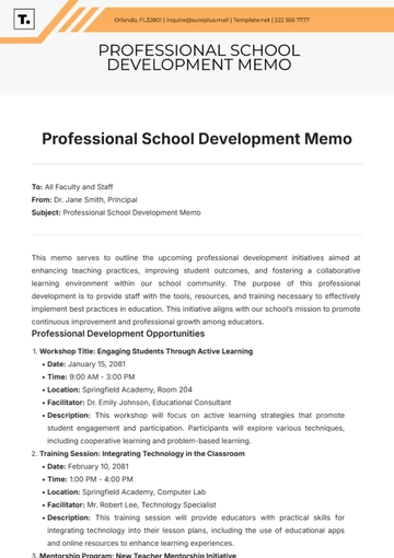 Free Professional School Development Memo Template to Edit Online