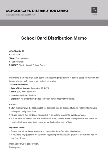 Free School Card Distribution Memo Template to Edit Online