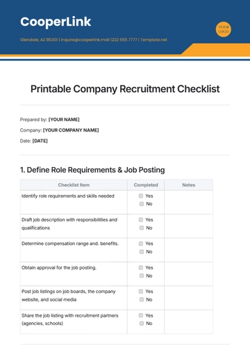 Free Printable Company Recruitment Checklist Template to Edit Online
