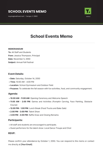 Free School Events Memo Template to Edit Online