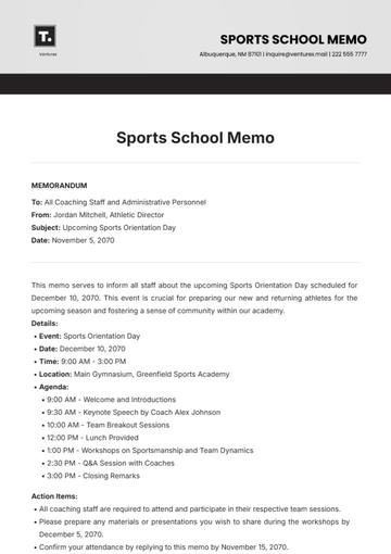Free Sports School Memo Template to Edit Online