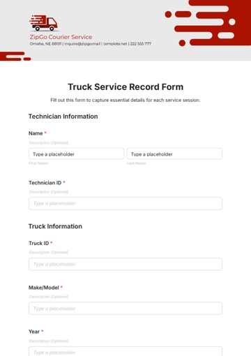 Free Truck Service Record Form Template to Edit Online