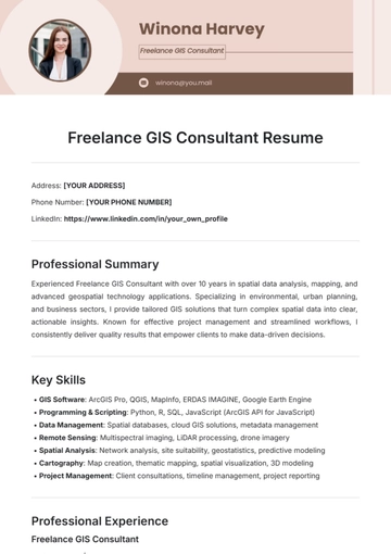 Free Freelance GIS Consultant Resume Template to Edit Online