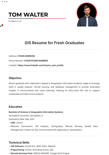 Free GIS Resume for Fresh Graduates Template to Edit Online