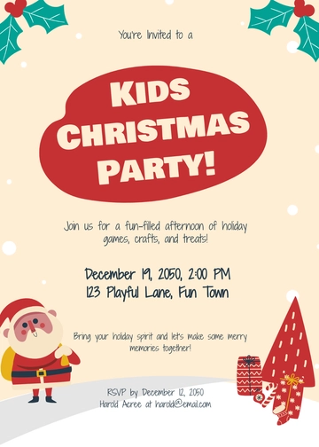 Free Kids Christmas Party Invitation Template to Edit Online