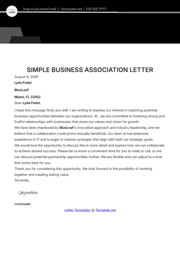 Free Simple Business Association Letter Template to Edit Online