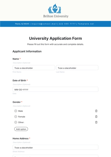 Free University Application Form Template to Edit Online