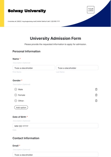 Free University Admission Form Template to Edit Online