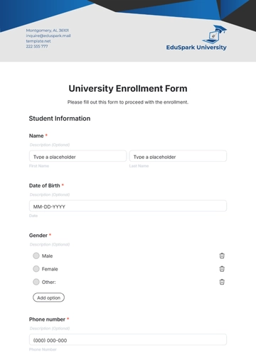 Free University Enrollment Form Template to Edit Online
