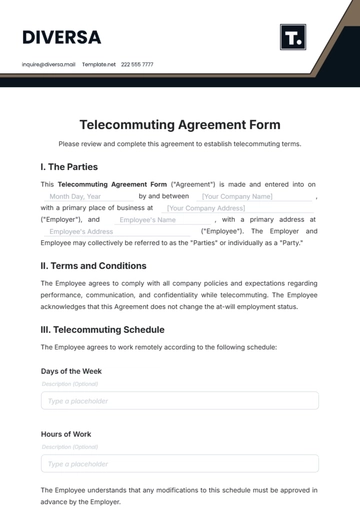 Free Telecommuting Agreement Form Template to Edit Online