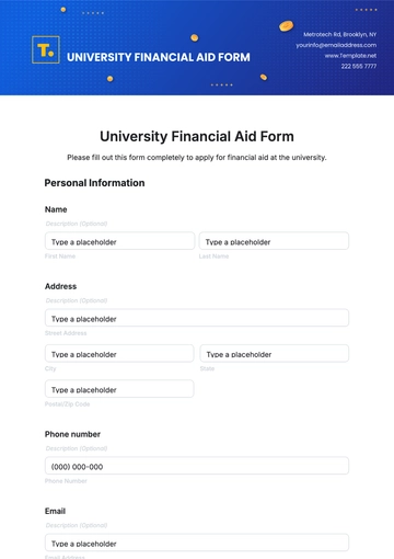 Free University Financial Aid Form Template to Edit Online