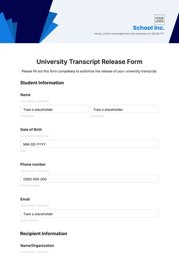 Free University Transcript Release Form Template to Edit Online