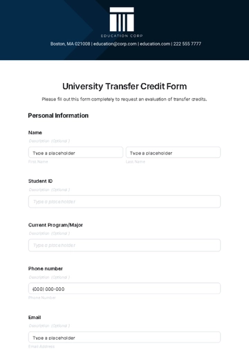 Free University Transfer Credit Form Template to Edit Online