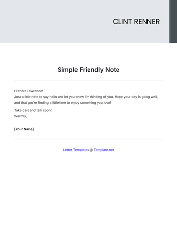 Free Simple Friendly Note Template to Edit Online