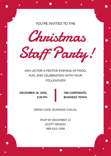 Free Professional Christmas Staff Party Invitation Template to Edit Online