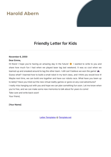 Free Friendly Letter Template for Kids to Edit Online