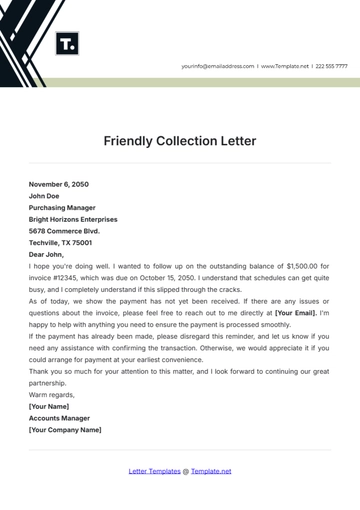 Free Friendly Collection Letter Template to Edit Online