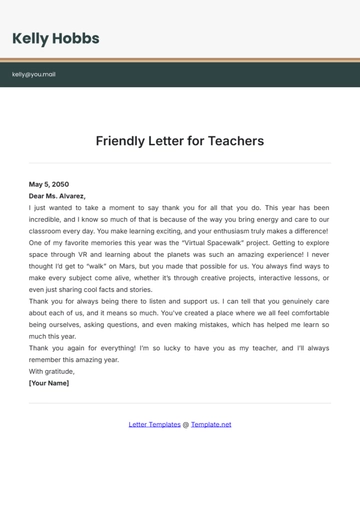 Free LetterFriendly Letter Template for Teachers to Edit Online