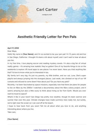 Free Aesthetic Friendly Letter Template for Pen Pals to Edit Online