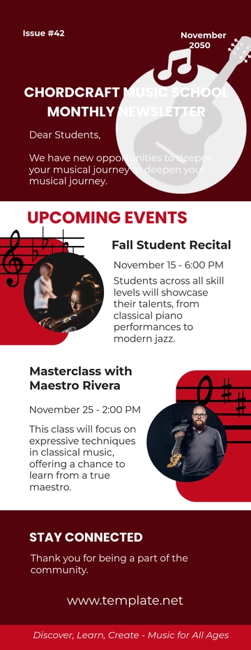 Free Music School School Newsletter Template to Edit Online