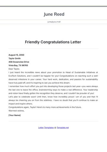 Free Friendly Congratulations Letter Template to Edit Online