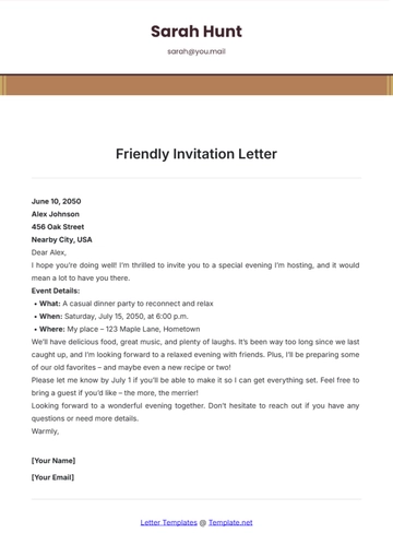 Free Friendly Invitation Letter Template to Edit Online