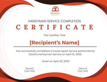 Free Handyman Service Completion Certificate Template to Edit Online