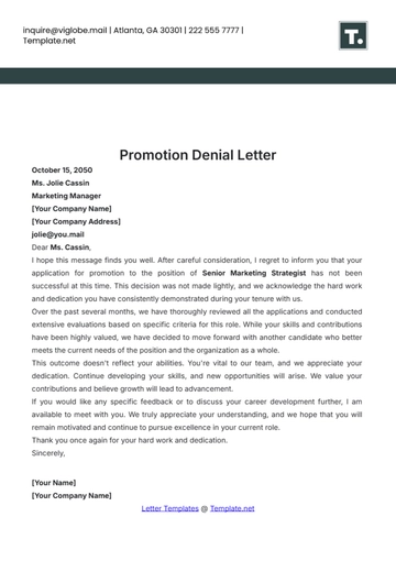 Free Promotion Denial Letter Template to Edit Online