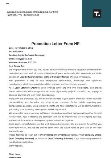 Free Promotion Letter from HR Template to Edit Online